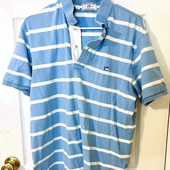 Yacht Stripe Skipjack Polo in Ocean Blue and Sunshine by Southern Tide